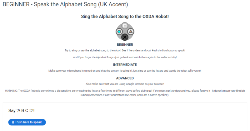 Speech Recognition by the OXDA Robot